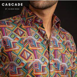 Kalmin Ross Medium Men Geometric Long Sleeve Dress Shirt Wild